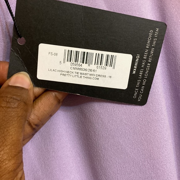 Pretty Little Thing, size 12 lilac, high neck, tie waist midi dress, NWT - Picture 3 of 3